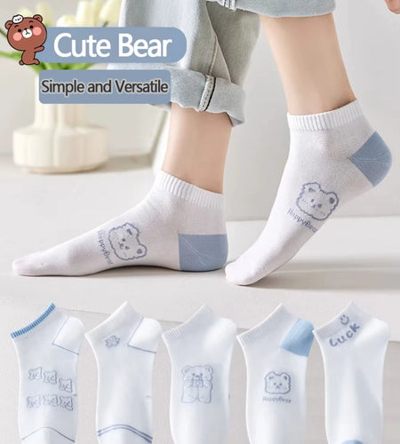 5 Pairs Womens Socks Lovely Cow Pattern Short Socks Creative Printing Socks Ankle Sock