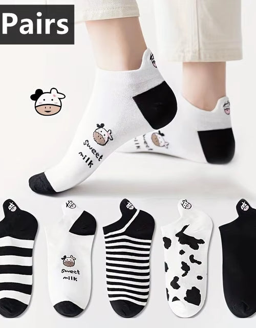 Load image into Gallery viewer, 5 Pairs Womens Socks Lovely Cow Pattern Short Socks Creative Printing Socks Ankle Sock

