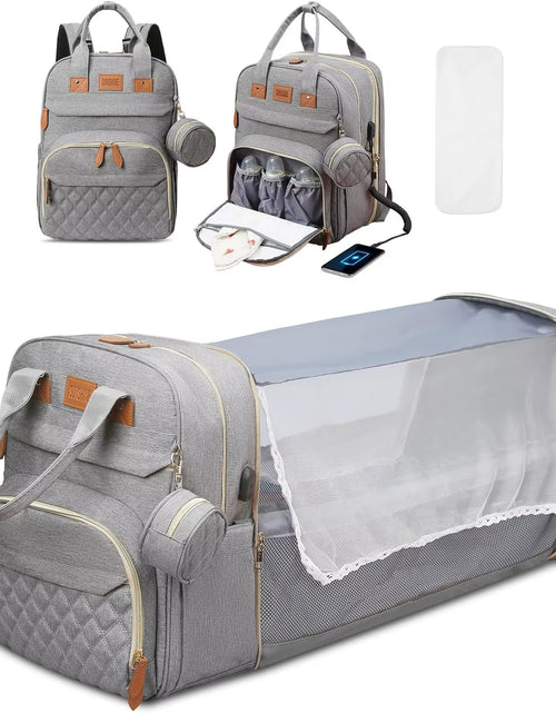 Load image into Gallery viewer, 3 in 1 Diaper Bag Backpack Foldable Baby Bed Waterproof Travel Bag with USB Charge Diaper Bag Backpack with Changing Bed 3 Types
