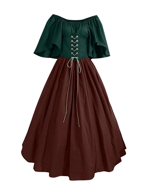 Load image into Gallery viewer, Womens Renaissance Faire Dresses Medieval Irish Traditional plus Size Dresses Ruffle over Dress Corset Retro Cosplay Gown
