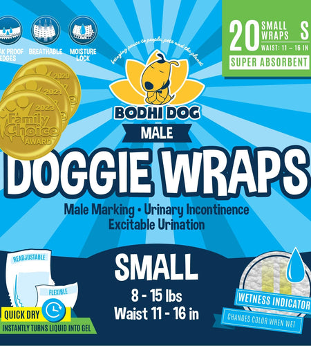 Disposable Male Dog Diapers | Super Absorbent Leak-Proof Fit | Premium Adjustable Male Dog Pee Wraps with Moisture Control & Wetness Indicator | 20 Count Small Size
