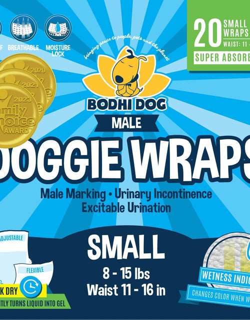 Load image into Gallery viewer, Disposable Male Dog Diapers | Super Absorbent Leak-Proof Fit | Premium Adjustable Male Dog Pee Wraps with Moisture Control &amp; Wetness Indicator | 20 Count Small Size
