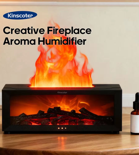 Creative Fireplace Aroma Diffuser Simulated Flame Humidifier Essential Oil Desktop Air Humidifier Mist Home Office Holiday Gift