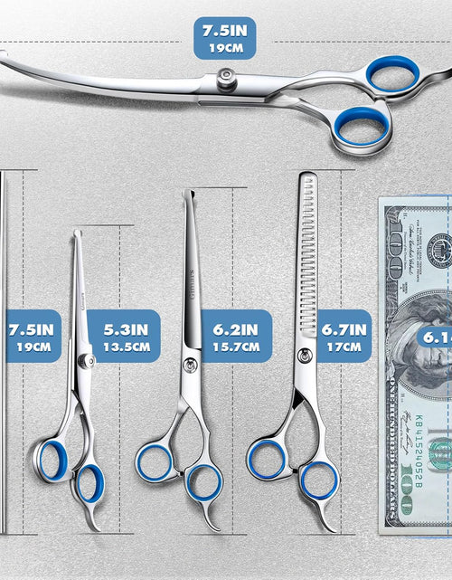 Load image into Gallery viewer, Professional 6 in 1 Dog Grooming Scissors 4CR Stainless Steel with Safety round Tip, Heavy Duty Titanium Coated Pet Grooming Scissor for Dogs, Cats and Other Animals
