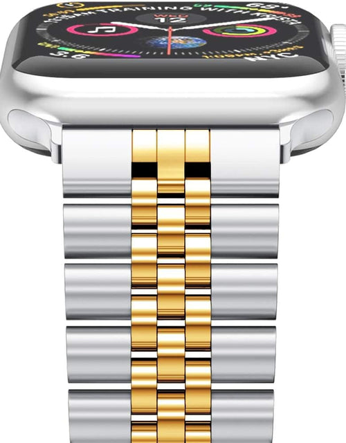 Load image into Gallery viewer, Compatible with Apple Watch Band 45Mm 44Mm 42Mm 41Mm 40Mm 38Mm, Stainless Steel Heavy Band with Butterfly Folding Clasp Link Bracelet for Iwatch Series7/6/Se Series 5/4/3/Men Women ,Silver/Gold, 41Mm/40Mm/38Mm
