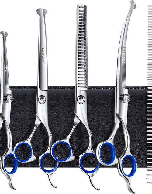 Load image into Gallery viewer, Professional 6 in 1 Dog Grooming Scissors 4CR Stainless Steel with Safety round Tip, Heavy Duty Titanium Coated Pet Grooming Scissor for Dogs, Cats and Other Animals
