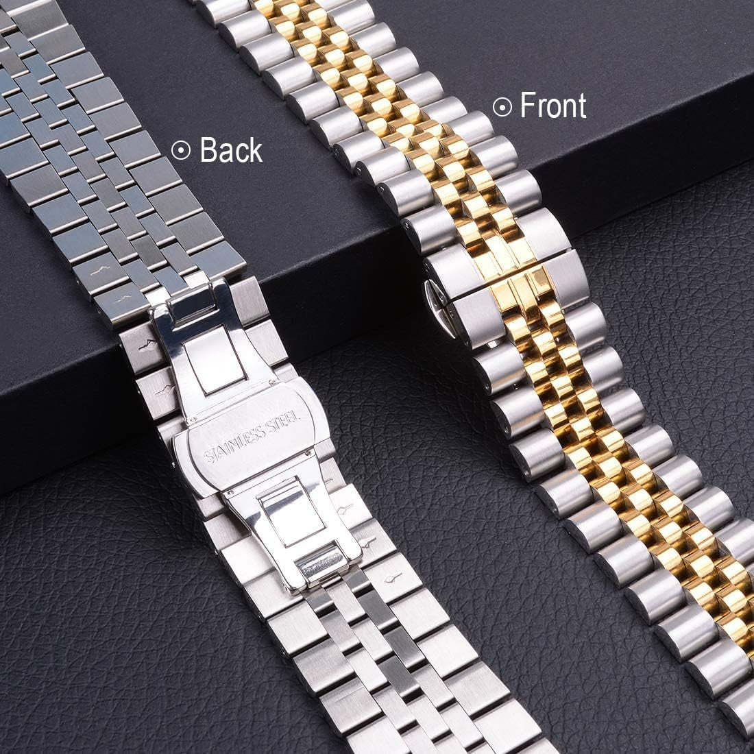 Compatible with Apple Watch Band 45Mm 44Mm 42Mm 41Mm 40Mm 38Mm, Stainless Steel Heavy Band with Butterfly Folding Clasp Link Bracelet for Iwatch Series7/6/Se Series 5/4/3/Men Women ,Silver/Gold, 41Mm/40Mm/38Mm