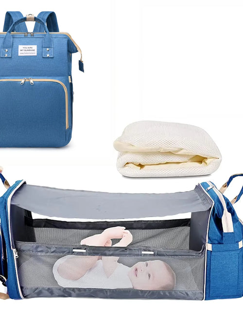 Load image into Gallery viewer, 3 in 1 Diaper Bag Backpack Foldable Baby Bed Waterproof Travel Bag with USB Charge Diaper Bag Backpack with Changing Bed 3 Types
