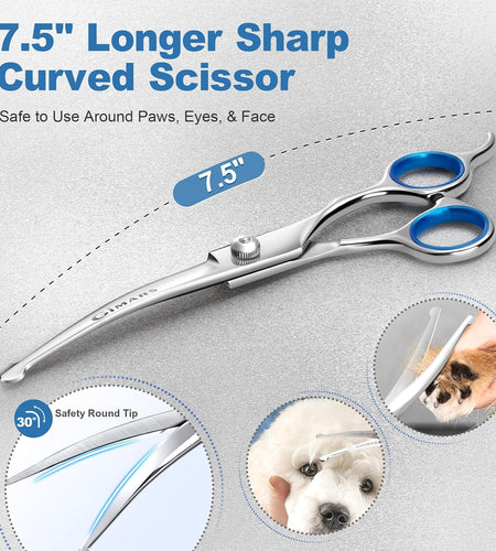 Professional 6 in 1 Dog Grooming Scissors 4CR Stainless Steel with Safety round Tip, Heavy Duty Titanium Coated Pet Grooming Scissor for Dogs, Cats and Other Animals