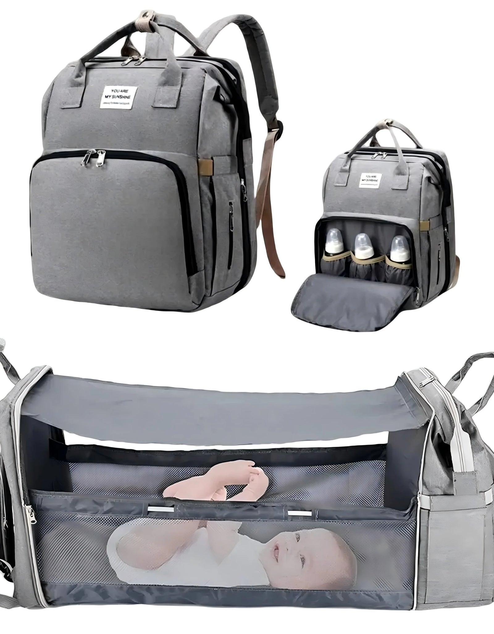 3 in 1 Diaper Bag Backpack Foldable Baby Bed Waterproof Travel Bag with USB Charge Diaper Bag Backpack with Changing Bed 3 Types