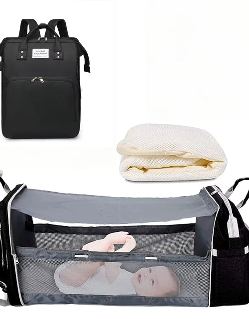 Load image into Gallery viewer, 3 in 1 Diaper Bag Backpack Foldable Baby Bed Waterproof Travel Bag with USB Charge Diaper Bag Backpack with Changing Bed 3 Types
