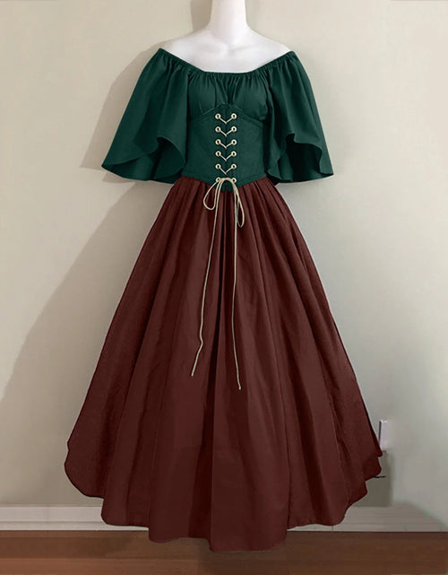 Load image into Gallery viewer, Womens Renaissance Faire Dresses Medieval Irish Traditional plus Size Dresses Ruffle over Dress Corset Retro Cosplay Gown
