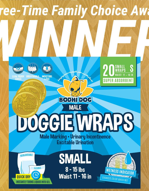 Load image into Gallery viewer, Disposable Male Dog Diapers | Super Absorbent Leak-Proof Fit | Premium Adjustable Male Dog Pee Wraps with Moisture Control &amp; Wetness Indicator | 20 Count Small Size
