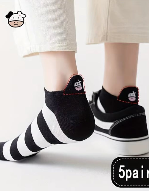 Load image into Gallery viewer, 5 Pairs Womens Socks Lovely Cow Pattern Short Socks Creative Printing Socks Ankle Sock
