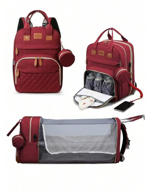 Load image into Gallery viewer, 3 in 1 Diaper Bag Backpack Foldable Baby Bed Waterproof Travel Bag with USB Charge Diaper Bag Backpack with Changing Bed 3 Types
