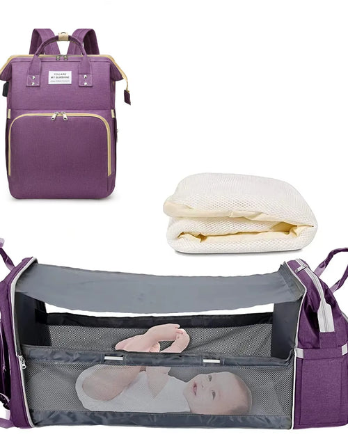 Load image into Gallery viewer, 3 in 1 Diaper Bag Backpack Foldable Baby Bed Waterproof Travel Bag with USB Charge Diaper Bag Backpack with Changing Bed 3 Types
