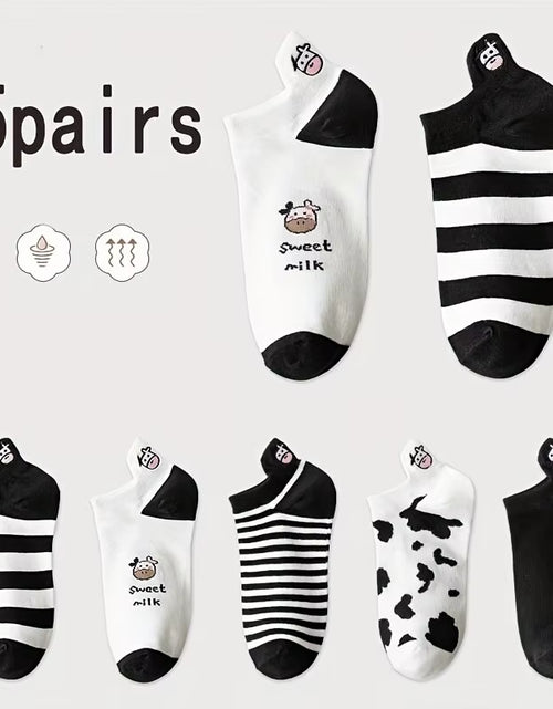 Load image into Gallery viewer, 5 Pairs Womens Socks Lovely Cow Pattern Short Socks Creative Printing Socks Ankle Sock
